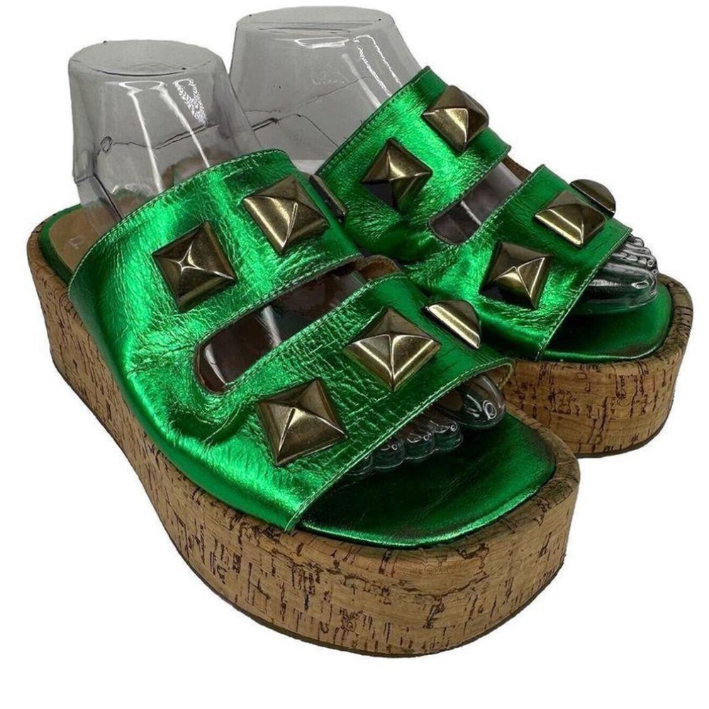 Green Platform Sandals with Studded Accents - Picture 8 of 8